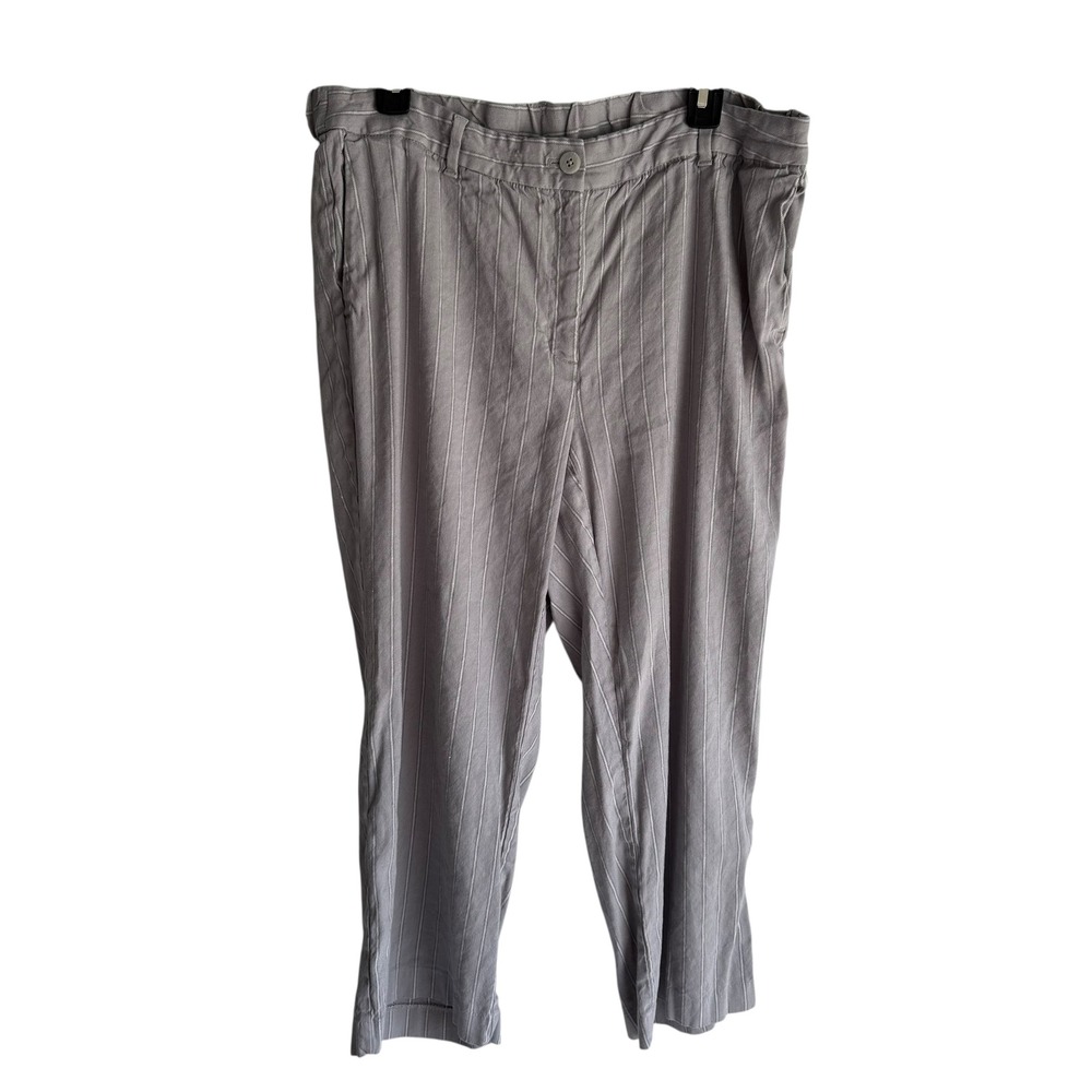 J.JILL Light Gray Pinstripe Linen Stretch Ladies Cropped Straight Pants, 18